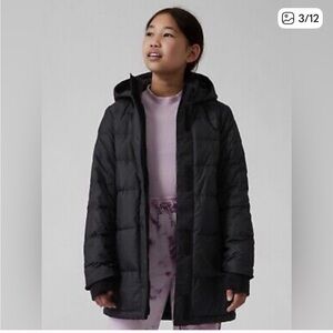 Athleta Girl Puffer Down Coat Snow Day Winter Hooded Jacket Black Size Large 12